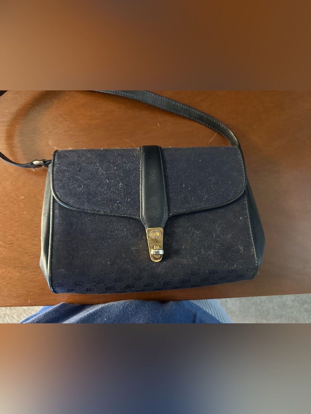 Gucci Navy Crossbody with Gold-Tone Clasp